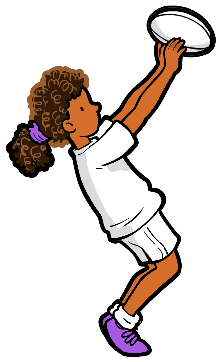 Cartoon of a school pupil throwing a rugby ball