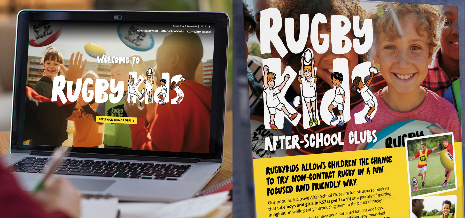 RugbyKids website and after-school club poster